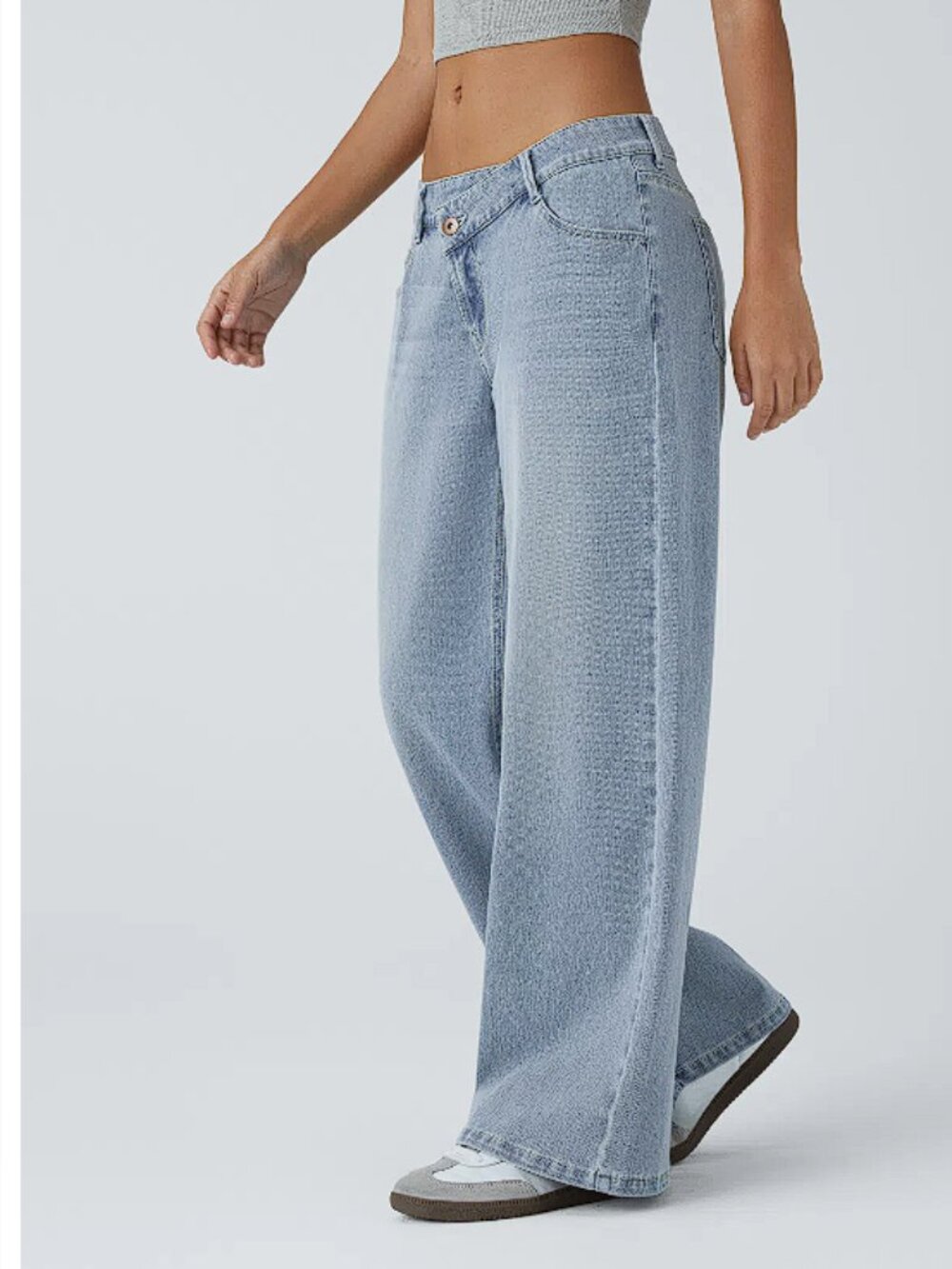 Halara Flex™ Asymmetric Low Rise Zipper Pockets Baggy Wide Leg Washed Jeans L - Picture 1 of 10